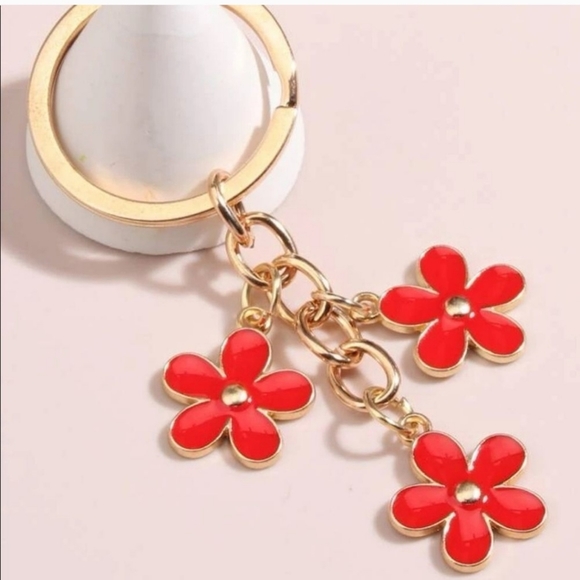 Handbags - 🆕️ Red Flower Trio Purse Charm Keychain Present Floral Stocking Stuffer